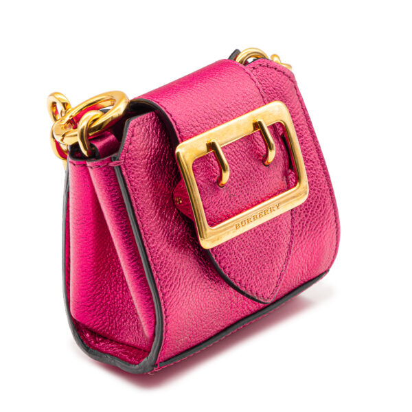 Sac Mini Buckle Tote en cuir métallisé rose-0