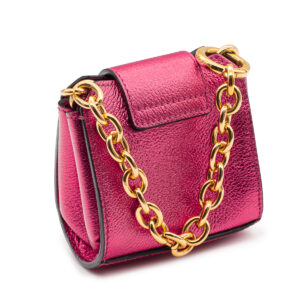 Sac Mini Buckle Tote en cuir métallisé rose – Image 4