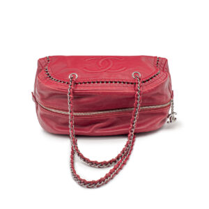 Sac à main Chanel Bowling en cuir Bordeaux - Imagen 2