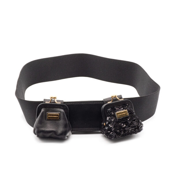 Ceinture-porte-monnaie en toile élastique et cuir noir-0