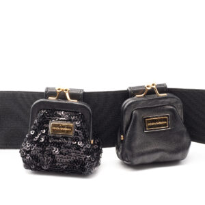 Ceinture-porte-monnaie en toile élastique et cuir noir – Image 2