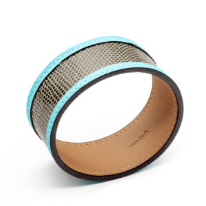 Bracelet jonc en lézard gris et cuir bleu – Image 1