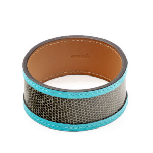 Bracelet jonc en lézard gris et cuir bleu – Image 2
