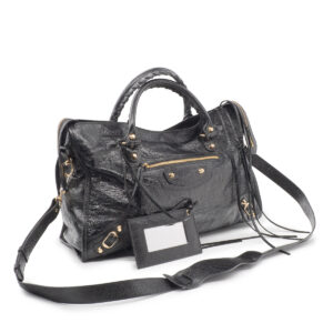 Sac City en cuir vieilli et bijouteries dorées. – Image 1