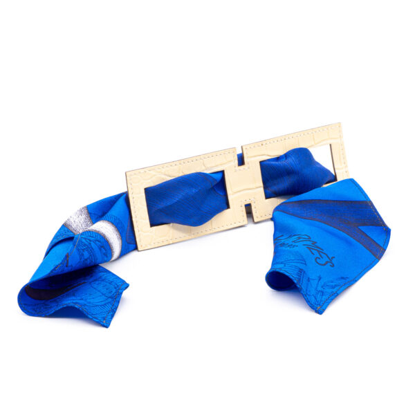 Bracelet en crocodile couleur craie et twilly en soie bleue -0