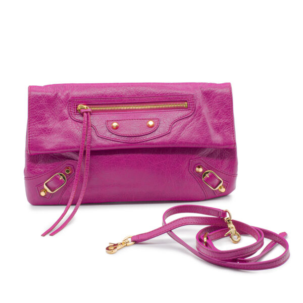 Pochette City avec bandoulière amovible en cuir vieilli rose fucshia -0