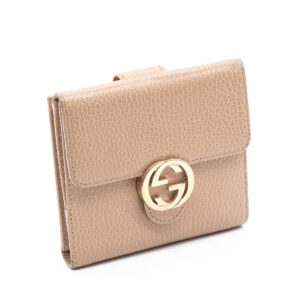 Porte-monnaie, billets et cartes de crédit en cuir gréné beige – Image 1