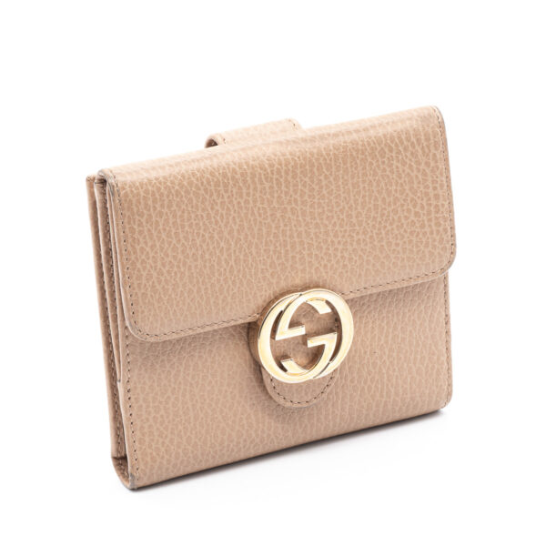 Porte-monnaie, billets et cartes de crédit en cuir gréné beige-0