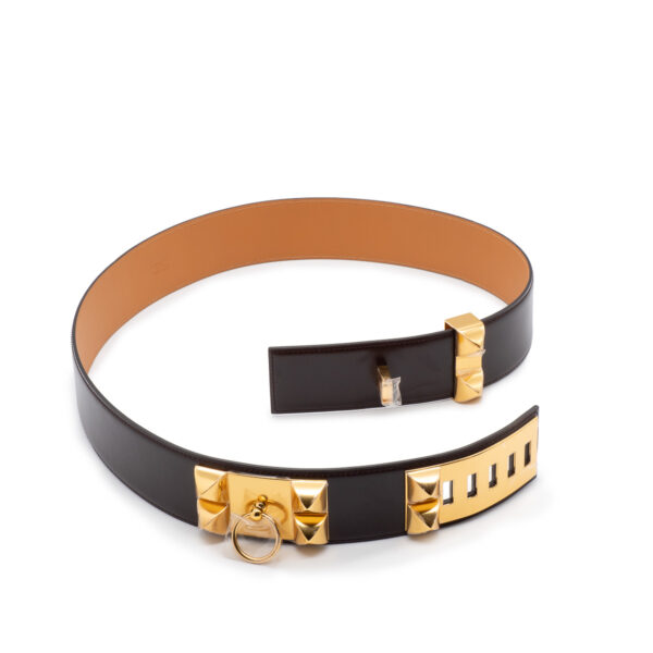Ceinture Collier de Chien en box-calf chocolat Taille 100 cm.-0