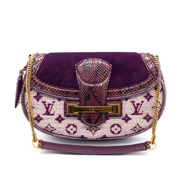 Sac à main Mon Empire Levant en tissu monogram bi-matière, veau velours et serpent violet-0