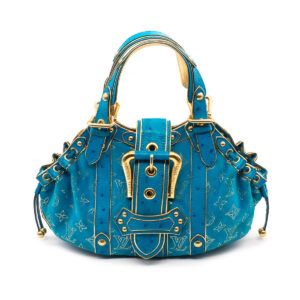 Sac Théda en daim et cuir exotique Monogram bleu turquoise – Image 1