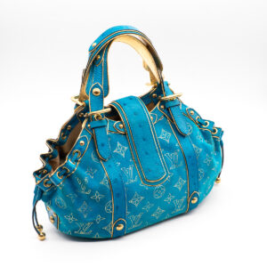 Sac Théda en daim et cuir exotique Monogram bleu turquoise – Image 3