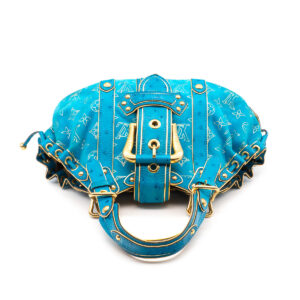 Sac Théda en daim et cuir exotique Monogram bleu turquoise – Image 2