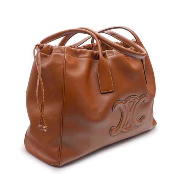 Cabas Drawstring cuir Triomphe veau lisse Tan-0