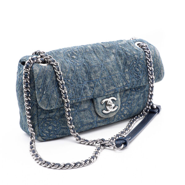 Sac à main Classic 25 Médium en toile Denim vieilli-0