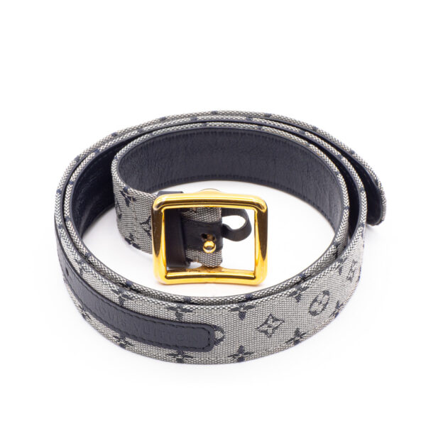 Ceinture en toile Mini Monogram bleu et boucle dorée T. 90cm-0