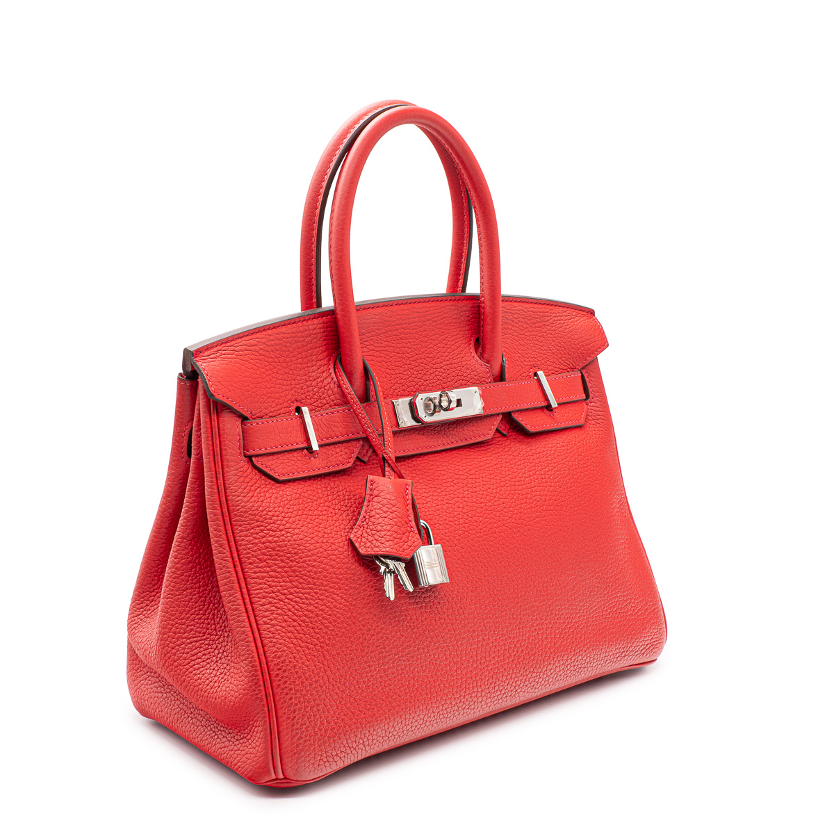 Sac Hermes Birkin 30 en cuir Clemence Rouge Tomate-0