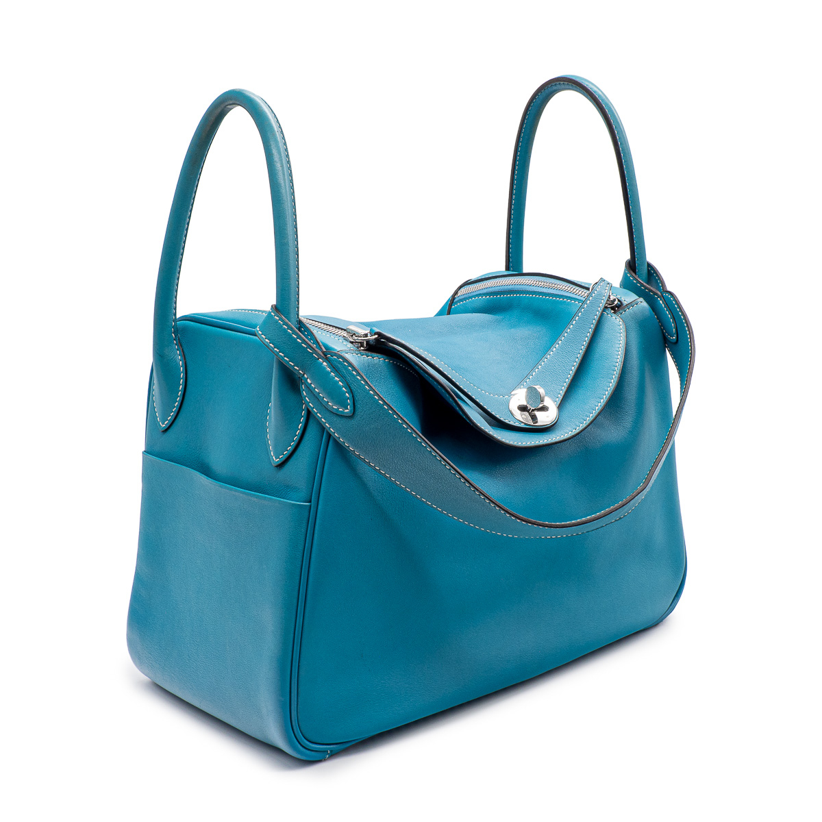 Sac Hermès Lindy 30 en cuir Sikkim Bleu-0