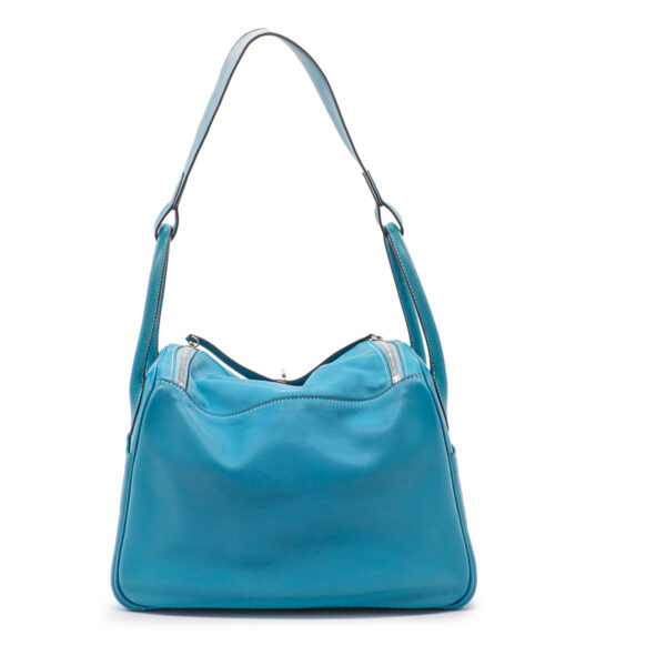 Sac Hermès Lindy 30 en cuir Sikkim Bleu-21236