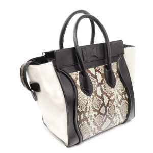 Sac Céline Luggage en python naturel et cuir bicolore noir et blanc cassé – Image 2