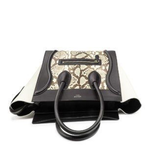 Sac Céline Luggage en python naturel et cuir bicolore noir et blanc cassé – Image 4