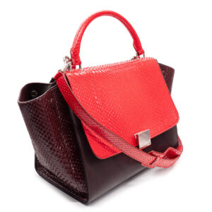 Sac Celine Trapeze Moyen Modèle en python rouge vif et cuir lie de vin – Image 5