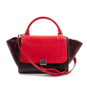 Sac Celine Trapeze Moyen Modèle en python rouge vif et cuir lie de vin – Image 1