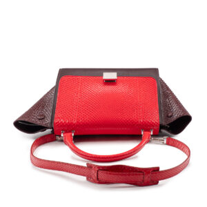 Sac Celine Trapeze Moyen Modèle en python rouge vif et cuir lie de vin – Image 4