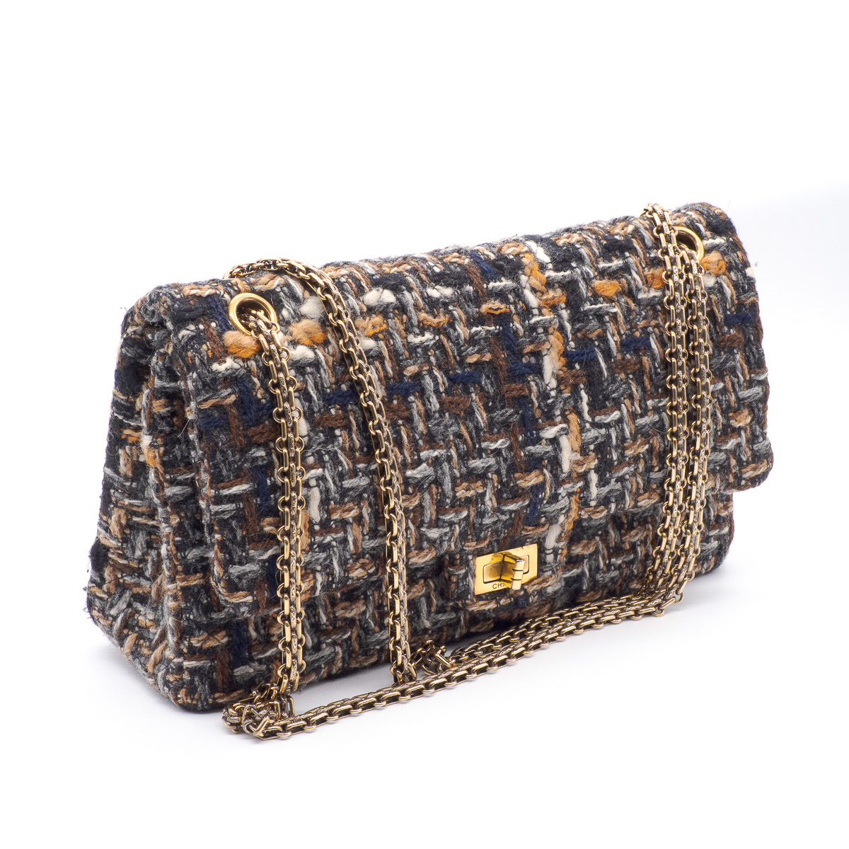 Sac 2.55 Chanel en Tweed bleu marine, noir, marron-0