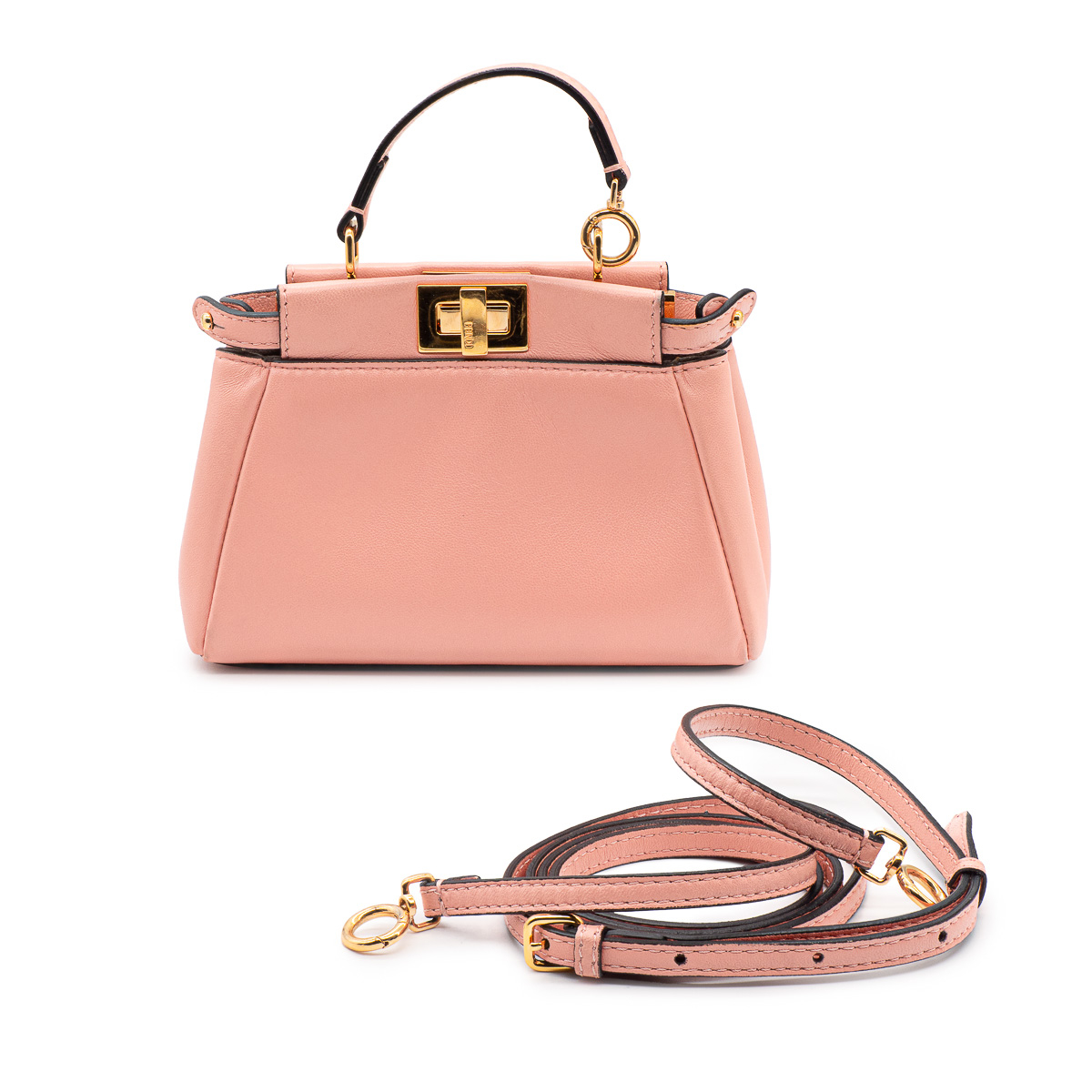 Sac Fendi Peekaboo Mini pocket en cuir souple rose tendre-0
