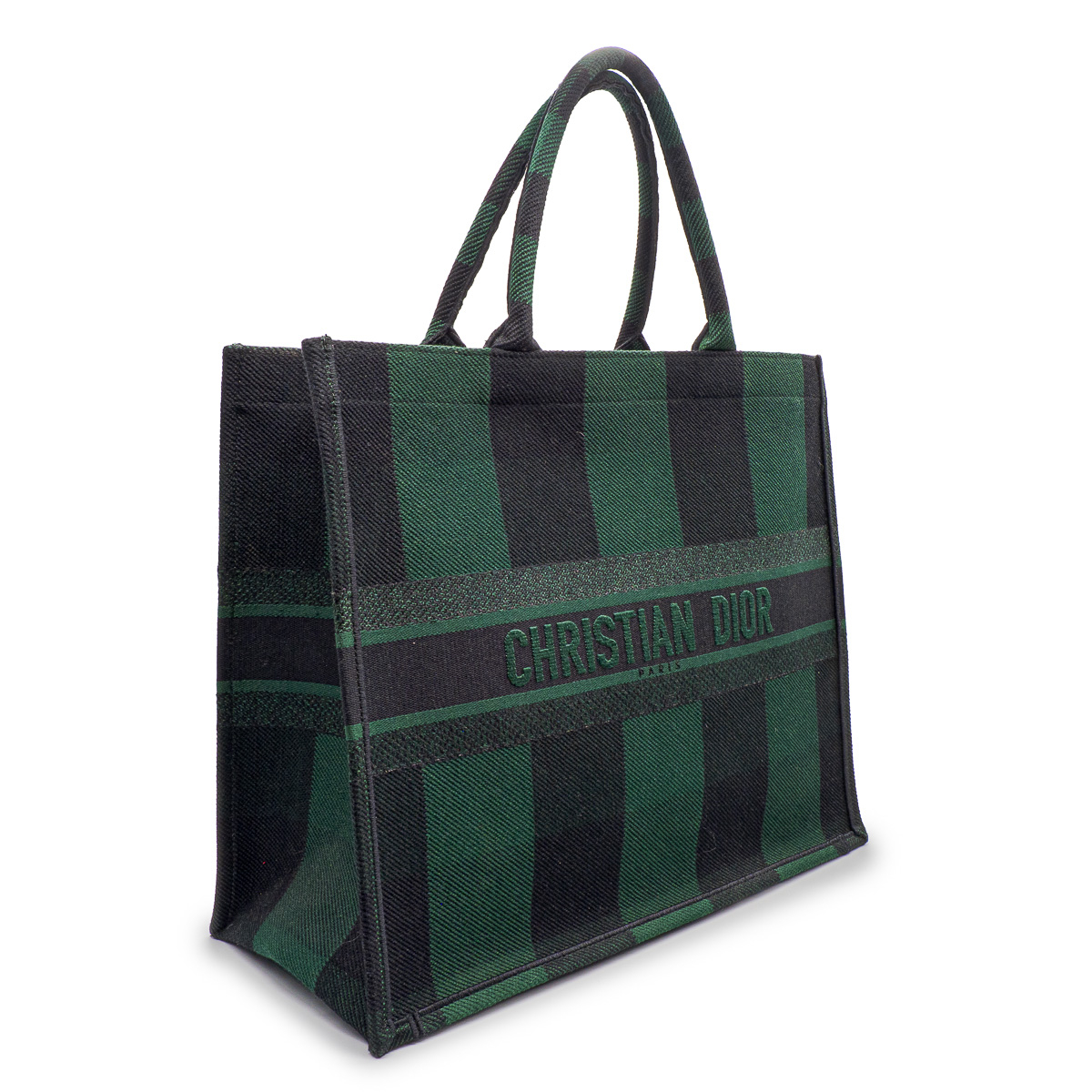 Totebook G.M. Dior en toile de coton épaisse noir et vert bouteille-0