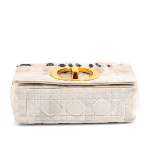 Sac à bandoulière Dior Caro en toile blanc cassé et Tie and Dye bleu et beige rosé-21275
