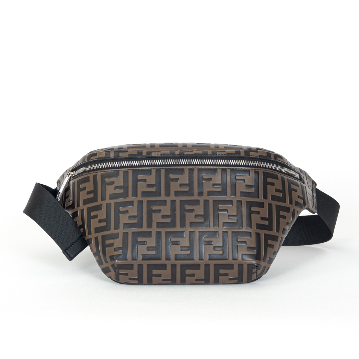 Sac-ceinture Fendi en cuir embossé greige et noir-0