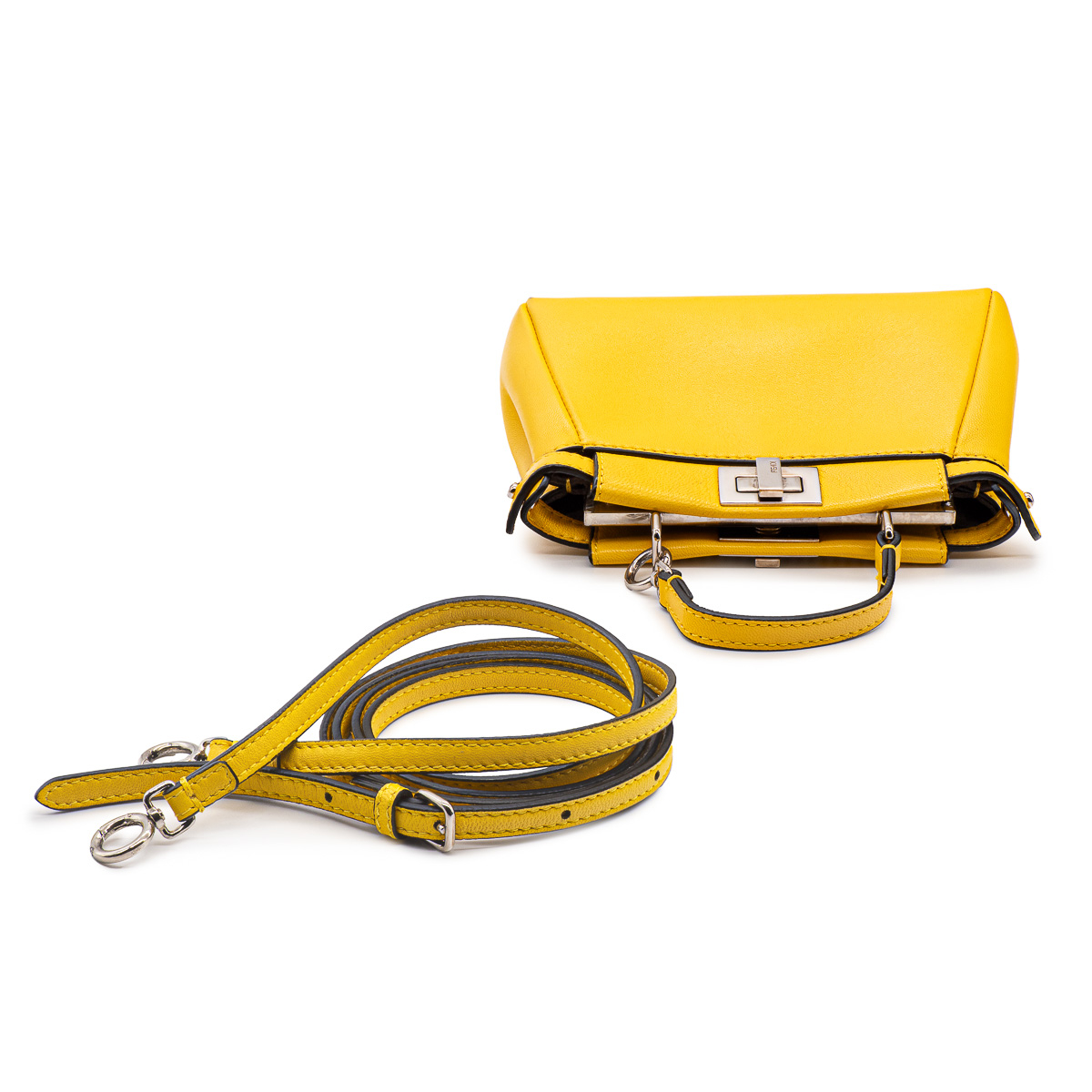 Sac Fendi Peekaboo Mini pocket en cuir souple jaune canari-21260