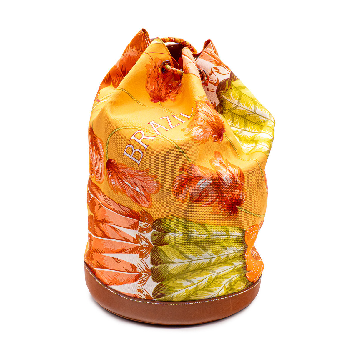 Sac porté-épaule Hermes Soie Cool en soie Brazil et cuir Barénia-0