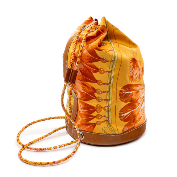 Sac porté-épaule Hermes Soie Cool en soie Brazil et cuir Barénia-21319