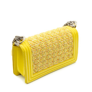 Sac Chanel Boy Medium en cuir jaune et Tweed jaune-21346