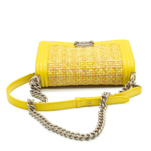 Sac Chanel Boy Medium en cuir jaune et Tweed jaune-21348
