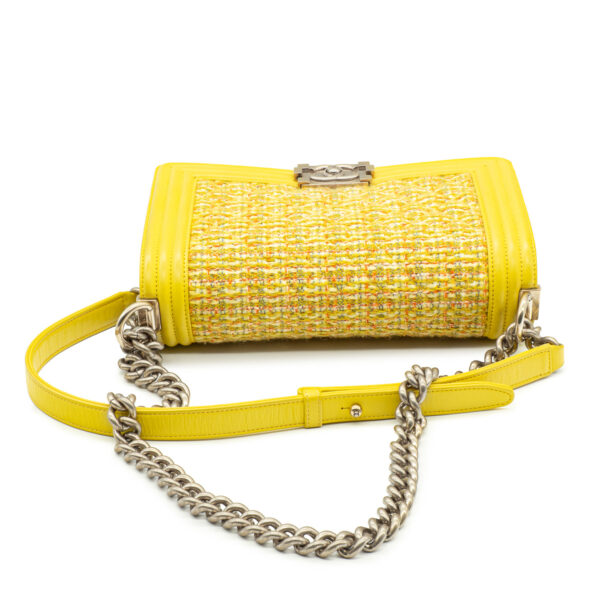 Sac Chanel Boy Medium en cuir jaune et Tweed jaune-21348