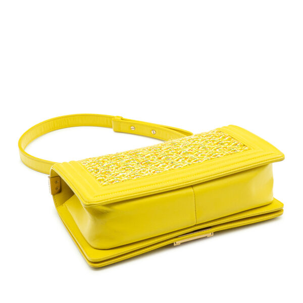Sac Chanel Boy Medium en cuir jaune et Tweed jaune-21345