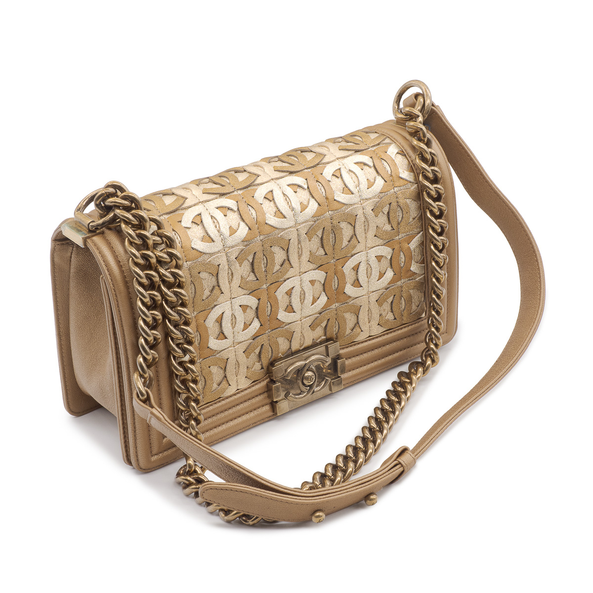 Sac Chanel Boy Edition limitée Dubaï Médium en cuir beige et doré-0