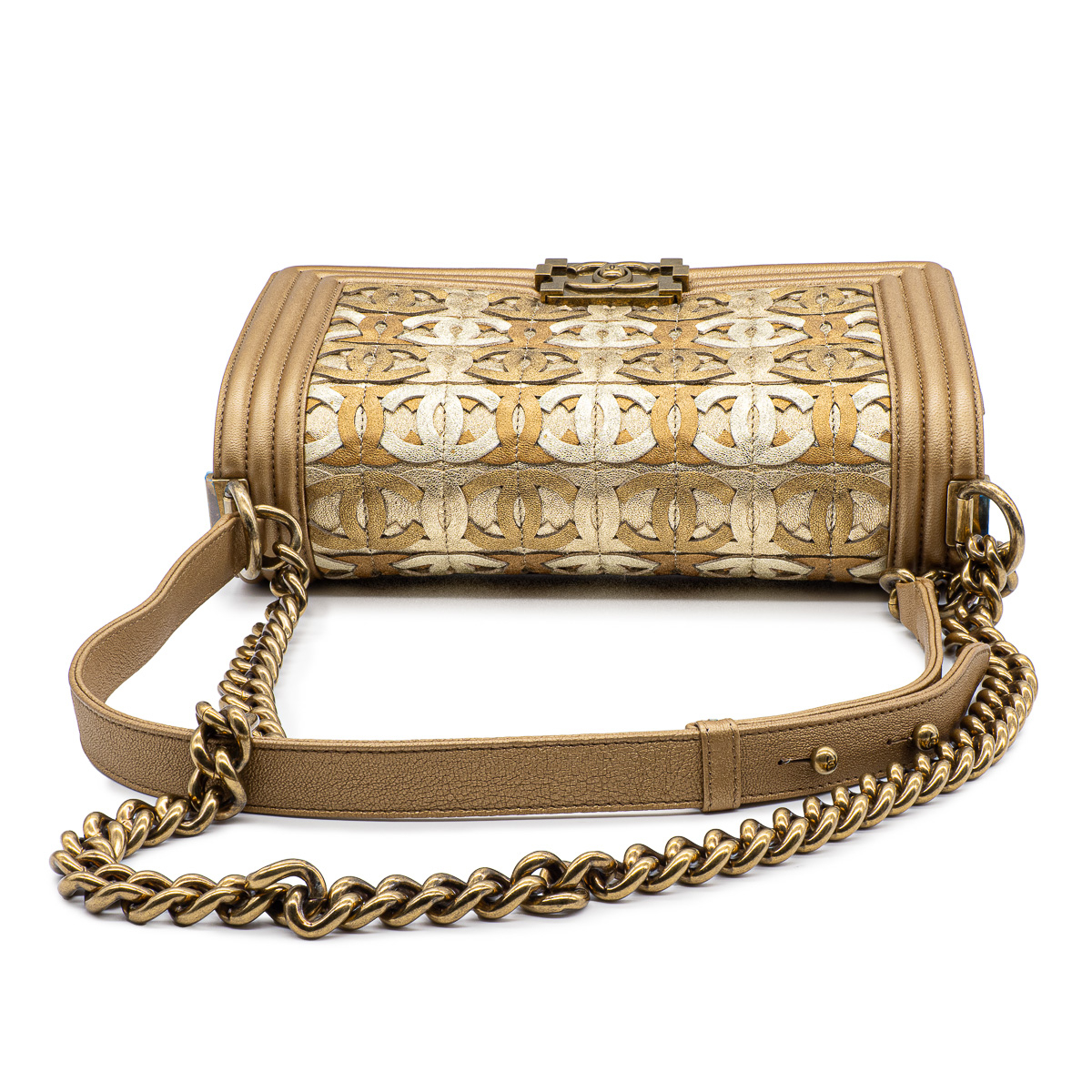 Sac Chanel Boy Edition limitée Dubaï Médium en cuir beige et doré-21349