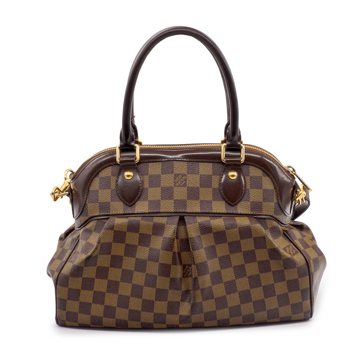 Sac à main Louis Vuitton Trevi en toile damier ébène et cuir marron-21329