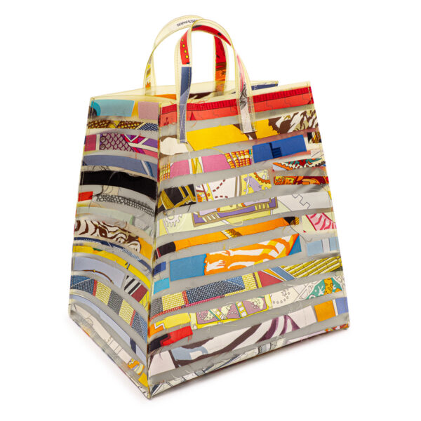 Sac à main Hermès Cas du Sac petit modèle en matière synthétique blanc-cassé et soie multicolore-0