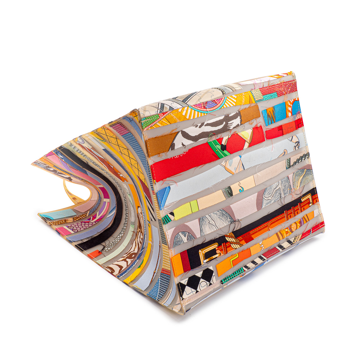 Sac à main Hermès Cas du Sac petit modèle en matière synthétique blanc-cassé et soie multicolore-21320