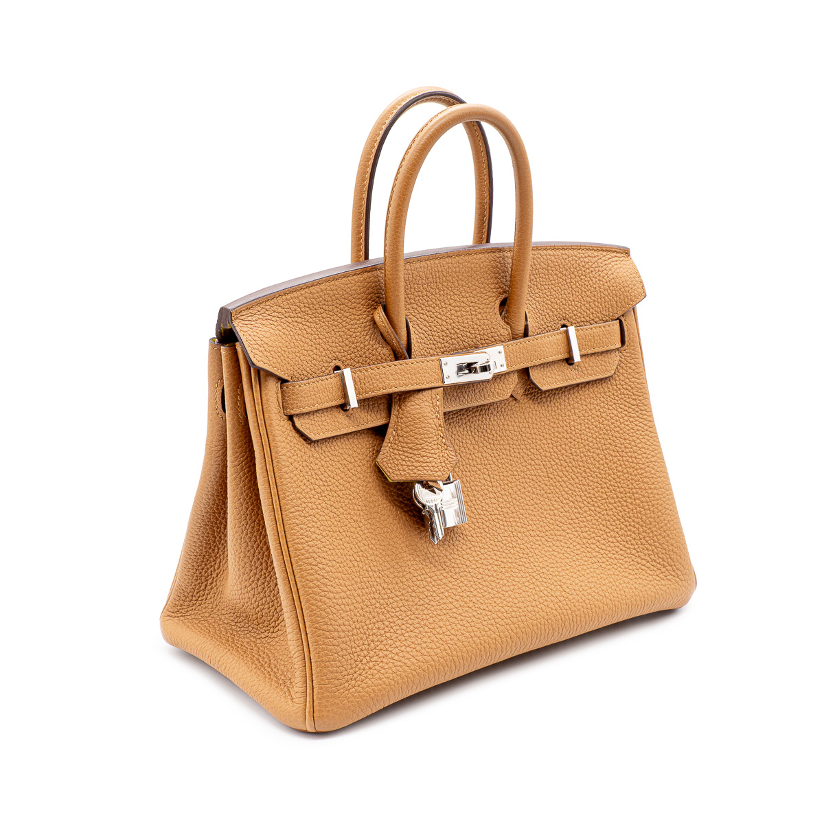 Sac à main Hermès Birkin 25 cm en cuir Togo gold et intérieur jaune Limon-0