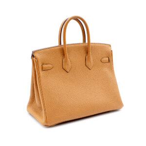 Sac à main Hermès Birkin 25 cm en cuir Togo gold et intérieur jaune Limon-21359