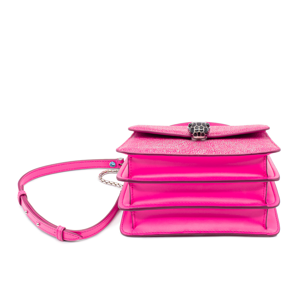 Sac porté épaule ou main Bulgari Serpenti Top Handle en galuchat rose-fushia-21369