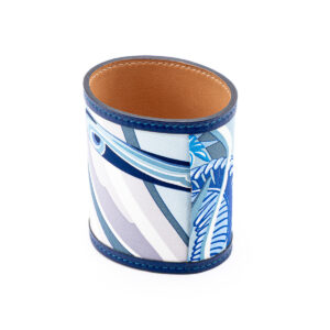 Bracelet Hermes extra-large en soie bleu et passepoil en cuir bleu marine-21376