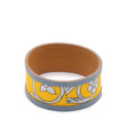 Bracelet Hermes en cuir gris bleu et soie jaune-0